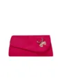 Elegant rose red velvet evening clutch bag featuring a stunning rhinestone butterfly accent. - Rose Red