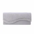 Silver glitter rhinestone evening clutch bag with wavy design, elegant party accessory. - Silver