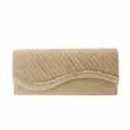 Gold glitter evening clutch bag with wavy rhinestone flap, elegant party handbag for women. - Gold