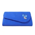 Blue suede clutch bag with sparkling butterfly rhinestone brooch variant for women evening parties - Sapphire Blue