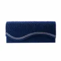Blue glitter evening clutch bag with rhinestone wavy design, elegant mini party handbag. - Navy Blue
