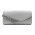 Borsa da sera a tracolla glitterata argento con striscia di strass di cristallo brillanti. - Argento