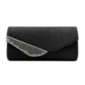 Black glitter evening clutch bag with sparkling rhinestone wing design for elegant party wear. - Black