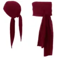 Détail du foulard de pirate médiéval et de la ceinture en lin pour costume d'Halloween. - Taille unique / Ensemble / Bordeaux