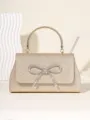 Sparkling glitter bow handbag for women elegant gold evening bag metallic top handle clutch - 22*21*5 cm / Gold