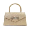 Elegant gold glitter evening handbag featuring a sparkling rhinestone bow and round handle. - 23*6*13+9 / Champagne