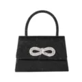 Black glitter mini handbag with dazzling crystal bow knot, elegant evening party bag. - Black