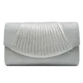 Silver glitter evening clutch bag for women with elegant pleated flap design for parties. - Silver