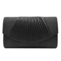 Black glitter evening clutch bag for women, elegant pleated flap design for parties. - Black