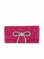 Pink glitter evening clutch bag with stunning rhinestone bow, elegant mini pleated handbag. - Rose Red