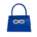Blue glitter mini handbag with dazzling rhinestone bow. Elegant evening purse for women. - Blue