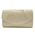 Gold glitter evening clutch bag for women, elegant pleated flap handbag for party and wedding. - Gold