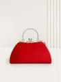 Red velvet evening bag with gold handle elegant vintage clutch purse for women party wedding - Red