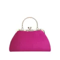 Elegant fuchsia satin evening clutch bag for women, chic metal clasp handle with sparkling rhinestones. - Rose Red