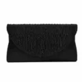 Elegant black glitter evening clutch bag for women, stylish pleated design for parties and events. - Black