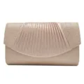 Glitter champagne pleated evening clutch bag for women, elegant wedding party chain handbag. - Champagne