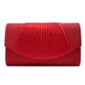 Red glitter evening clutch bag for women, elegant pleated flap purse for party and wedding. - Red