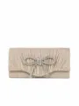 Glitter rhinestone bow evening clutch bag for women glamorous mini pleated handbag - Champagne
