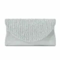 Silver glitter evening clutch bag with pleated flap design for women elegant party prom. - Silver