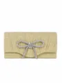 Gold glitter evening clutch bag featuring rhinestone bow pleated design elegant party handbag - Gold