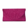 Pink glitter evening clutch bag with pleated design, elegant mini handbag for party events. - Rose Red