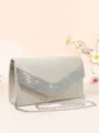 Elegant grey velvet evening clutch with rhinestone V-flap and silver chain strap for women. - 24*6*13cm / Apricot