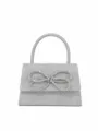 Silver glitter evening bag with sparkling rhinestone bow, elegant mini handbag for women. - Silver