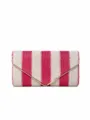 Red and white striped woven envelope clutch bag with metal V-clasp for women evening. - Red