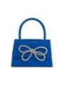 Blue sequin mini evening bag with rhinestone bow, stylish women handbag for party. - Blue