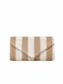 Woven envelope clutch bag for women, stylish colorblock straw purse with metallic V trim. - Khaki