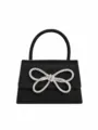 Fashion rhinestone bow sequin mini handbag elegant black evening bag top handle chic purse - Black