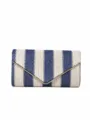 Blue and white striped straw envelope clutch bag with metal trim for women evening - Dark Blue
