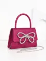Pink glitter evening handbag with sparkling rhinestone bow and silver chain strap for women. - Rose Red