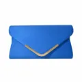 Blue suede envelope evening clutch bag for women with elegant metallic V-bar closure. - Sapphire Blue