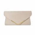 Chic velvet envelope clutch bag for women, elegant evening party handbag with gold V-metal. - Apricot