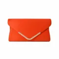 Fashion orange suede envelope clutch bag with metal V bar for women evening party and wedding. - Orange Red