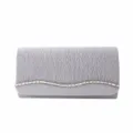 Silver glitter evening clutch bag for women, sparkling rhinestone wavy design party handbag. - Silver