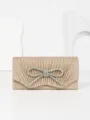 Gold Glitter Evening Clutch Bag Elegant Rhinestone Bow Party Handbag Wedding Purse - Champagne