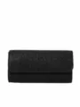 Bolso tipo cartera de paja negra tejida, diseño de solapa clásico, elegante bolso de noche de verano. - Negro