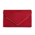 Red suede envelope clutch bag, elegant evening bag featuring a chic metallic V-trim. - Red