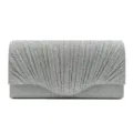 Silver glitter evening clutch bag for women, elegant pleated trifold party wedding purse. - Silver