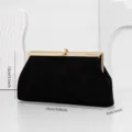 Elegant black velvet evening party clutch bag with gold metallic frame and crystal clasp. - Black