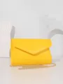 Yellow patent leather envelope clutch bag with golden chain strap for evening party. - Yellow