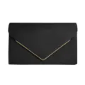Black Faux Suede Envelope Clutch Bag with Gold V-Shape Trim for Women Evening Party - Black