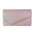 Pink glitter envelope clutch bag with metallic bar diagonal design for women evening party. - Pink