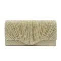 Elegant gold glitter evening clutch bag for women, pleated trifold party purse design. - Gold