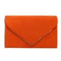 Orange suede envelope clutch bag for women, stylish evening handbag with metal V trim. - Orange Red
