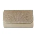 Gold glitter pleated evening clutch bag elegant wedding party handbag with chain strap - Champagne