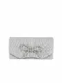 Silver Glitter Pleated Evening Bag with Rhinestone Bow Elegant Clutch Purse for Women - Silver