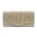 Elegant gold glitter evening clutch bag for women, sparkling party handbag with pleated design. - Champagne